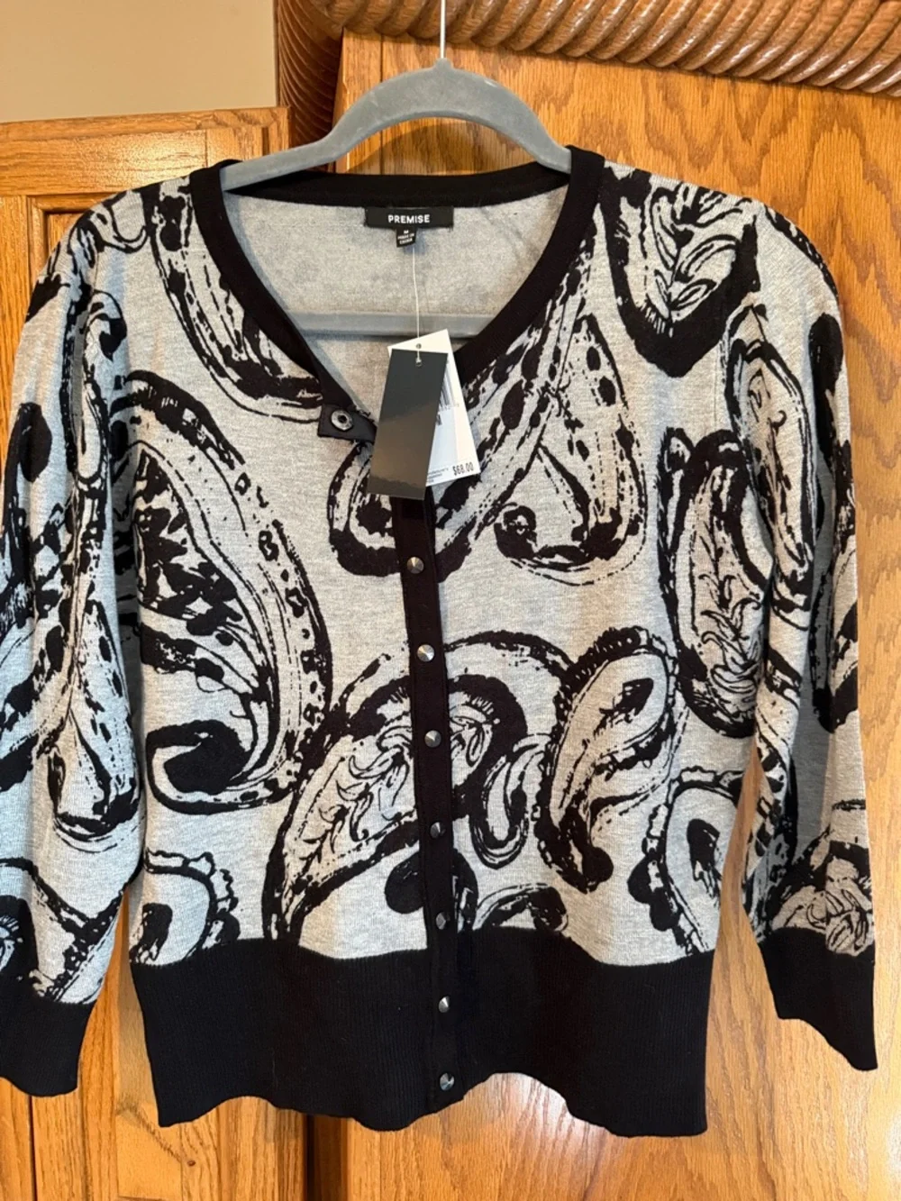 Premise Black and Gray Paisley Button-Front Cardigan - Picture 1 of 4